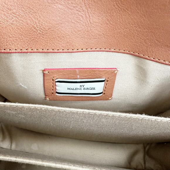 By Malene Birger Accordion Leather Shoulder Bag Brown Tan Crossbody Purse - Picture 5 of 8